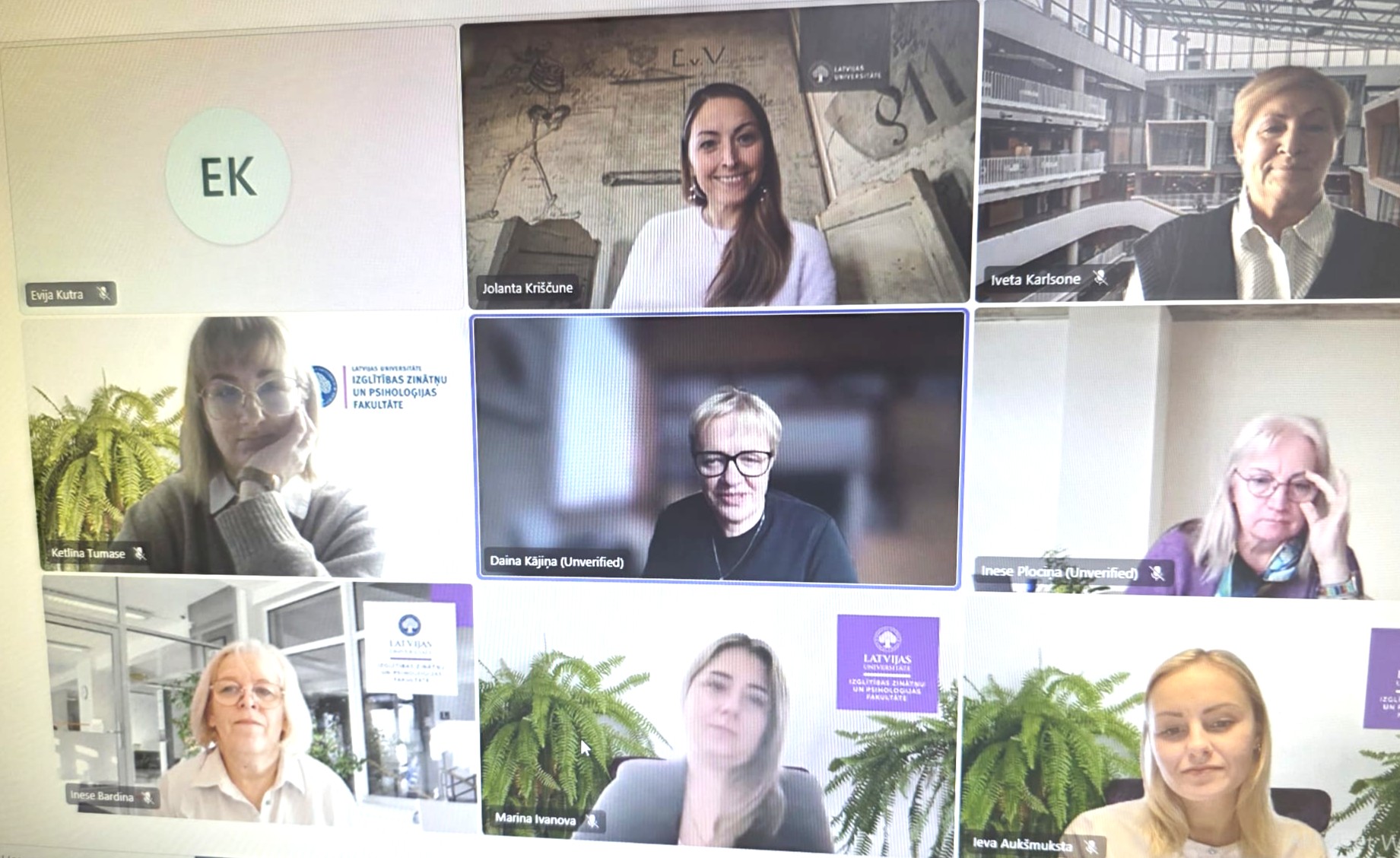 LU Bauskas filiāles studiju programmas "Pirmsskolas skolotājs" kvalifikāciju darbu aizstāvēšana tiešsaistē. Ekrāna foto.