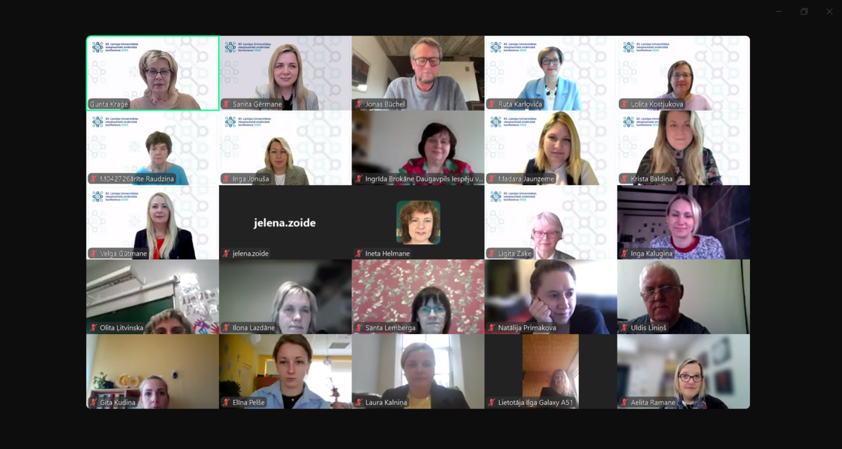 Ekrānuzņēmums. LU Reģionālā konference Zoom platformā.